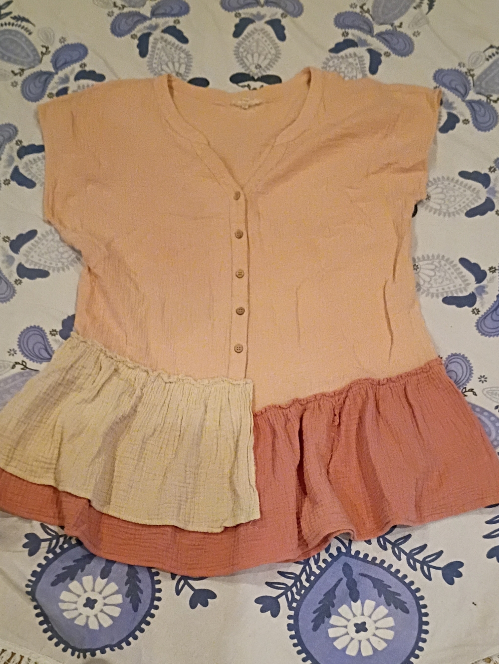 Promesa Tunic Top Pink Mauve Mini Dress Ruffle Cotton S